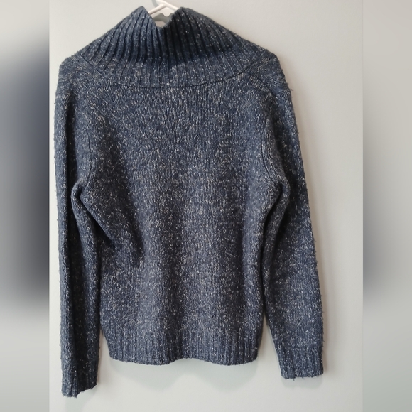 L.L. Bean Blue Shawl Neck Wool Blend Sweater Women Medium Fisherman Outdoor - Picture 2 of 3